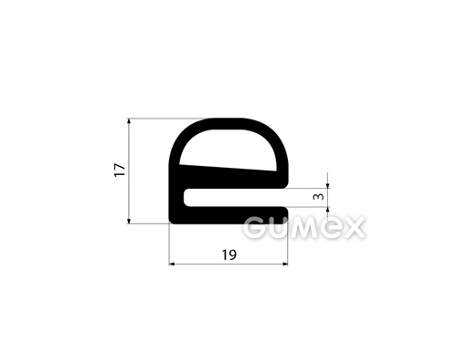 "e" Gummiprofil mit Loch, 17x19/3mm, 70°ShA, EPDM, -40°C/+100°C, schwarz, 